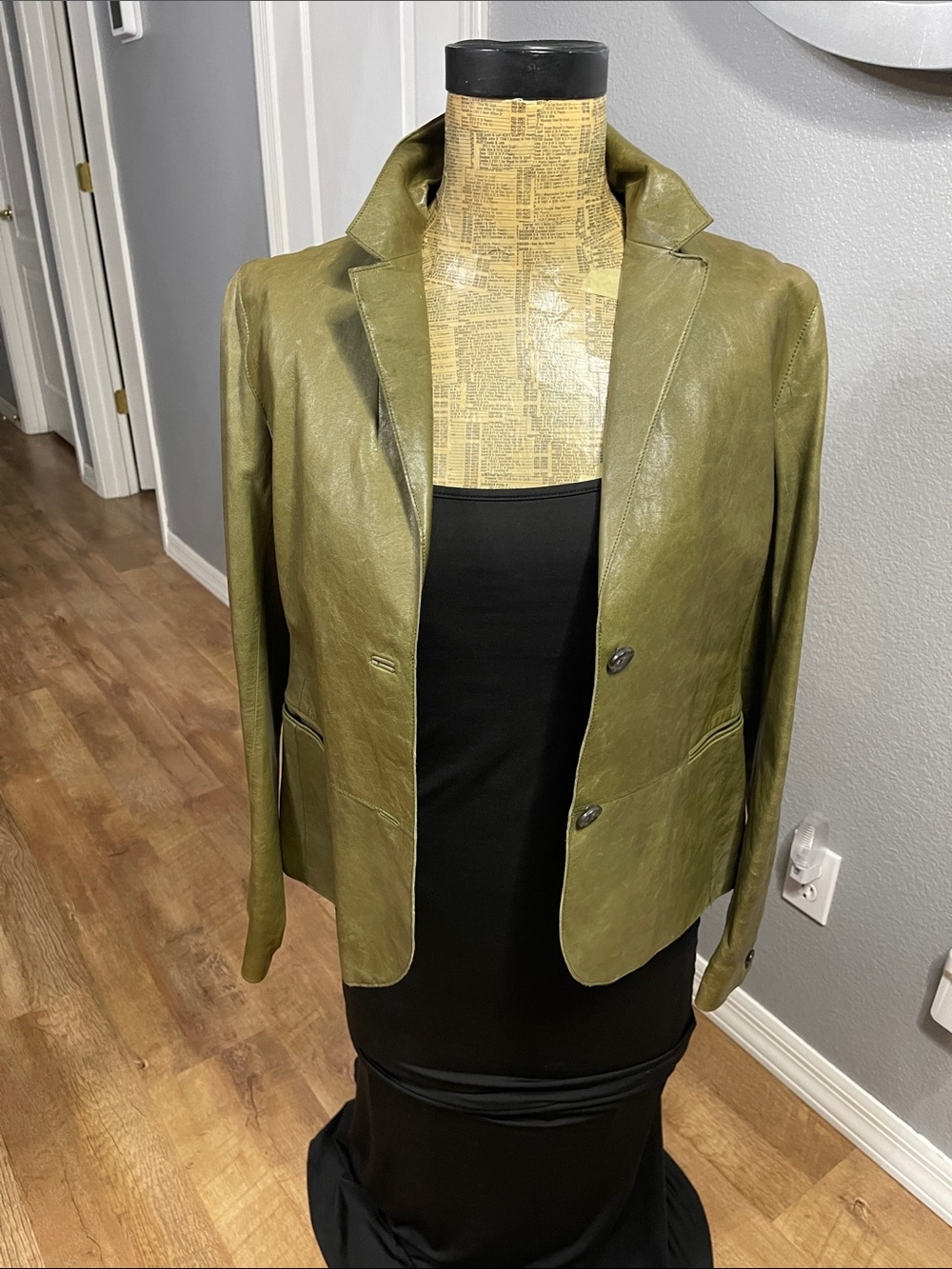 Vince Olive Green Leather Blazer Jacket